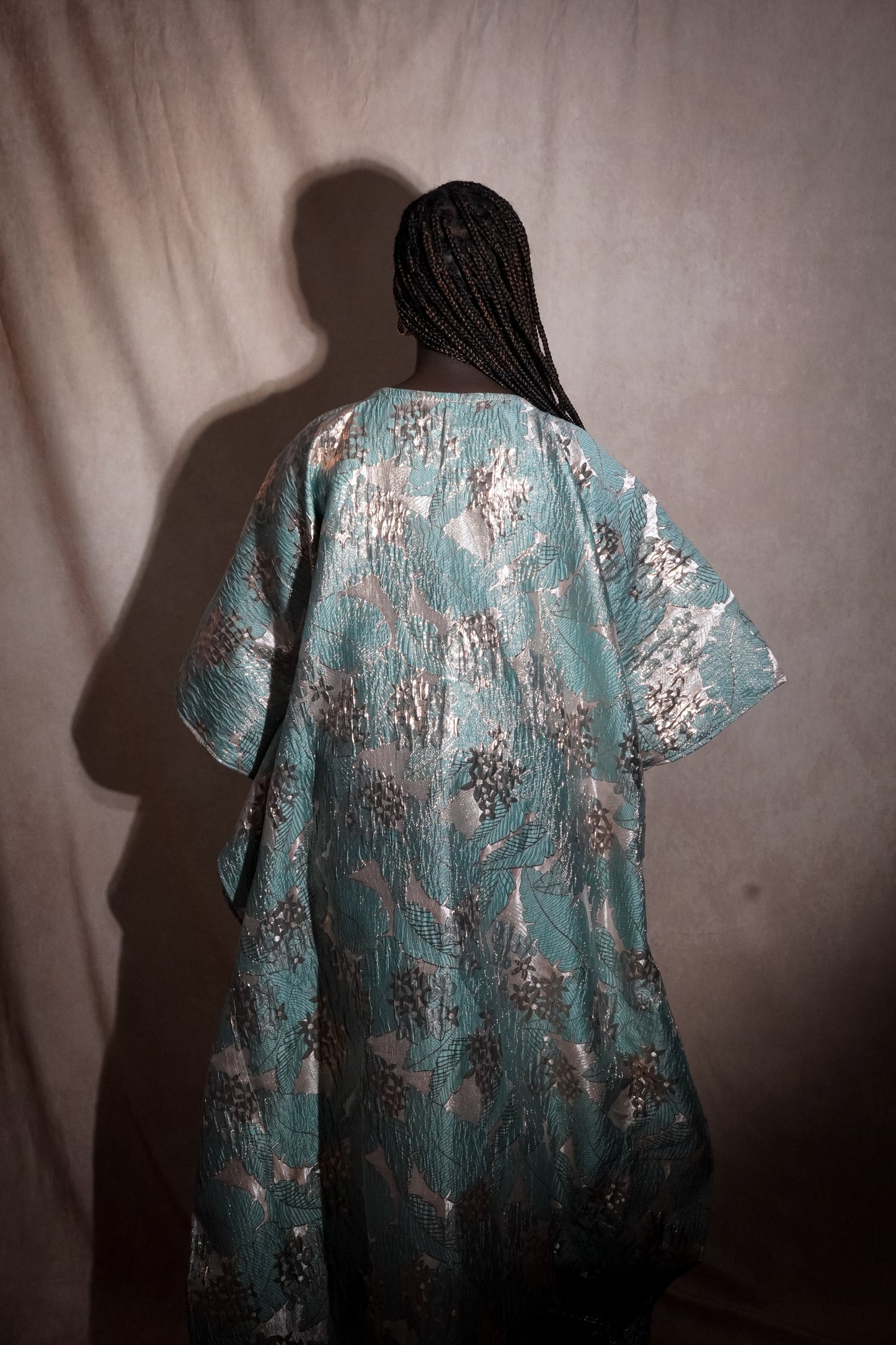 Nayara Dress – Majestic African Boubou in Blue Silver Brocade