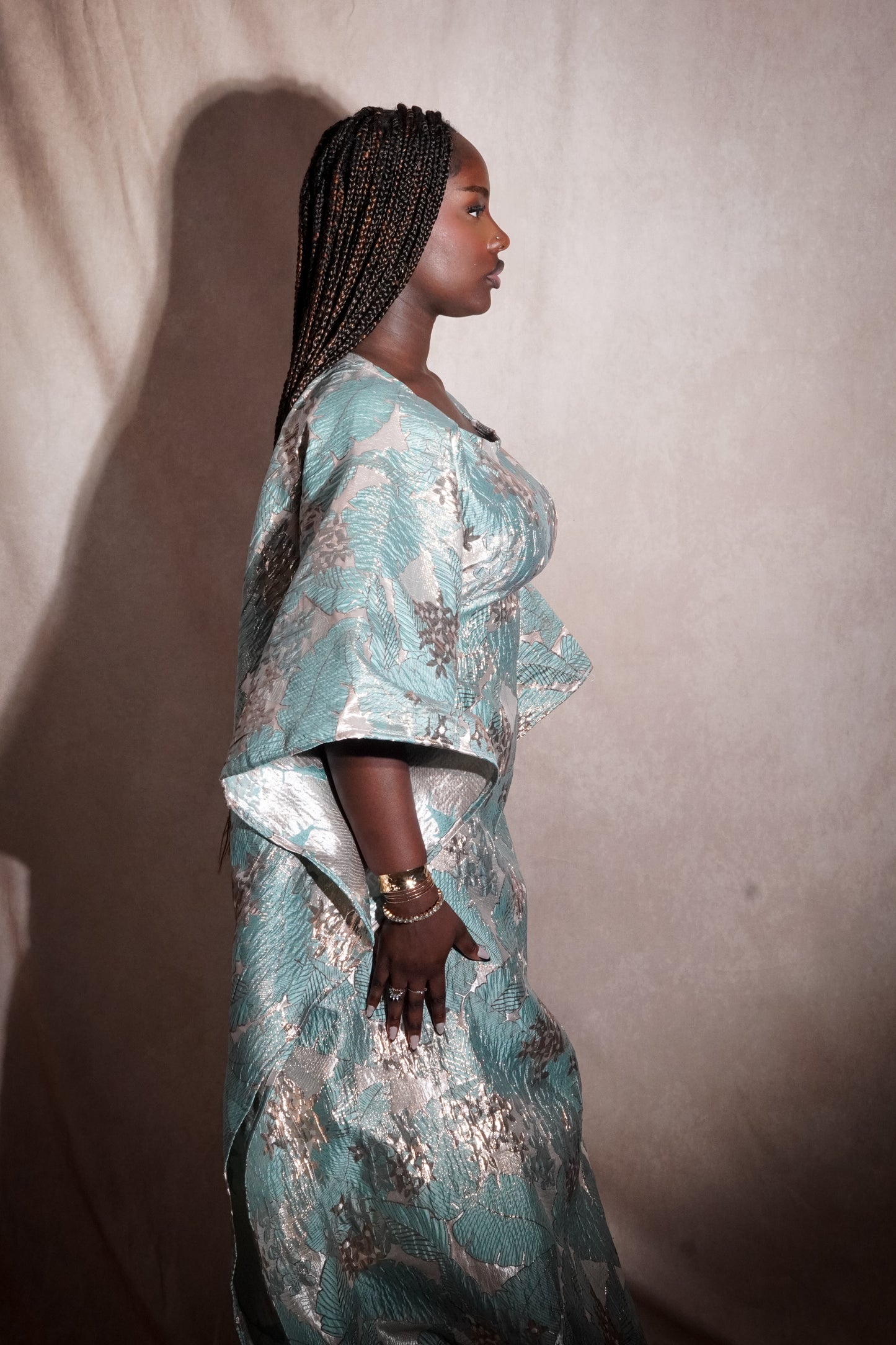 Nayara Dress – Majestic African Boubou in Blue Silver Brocade