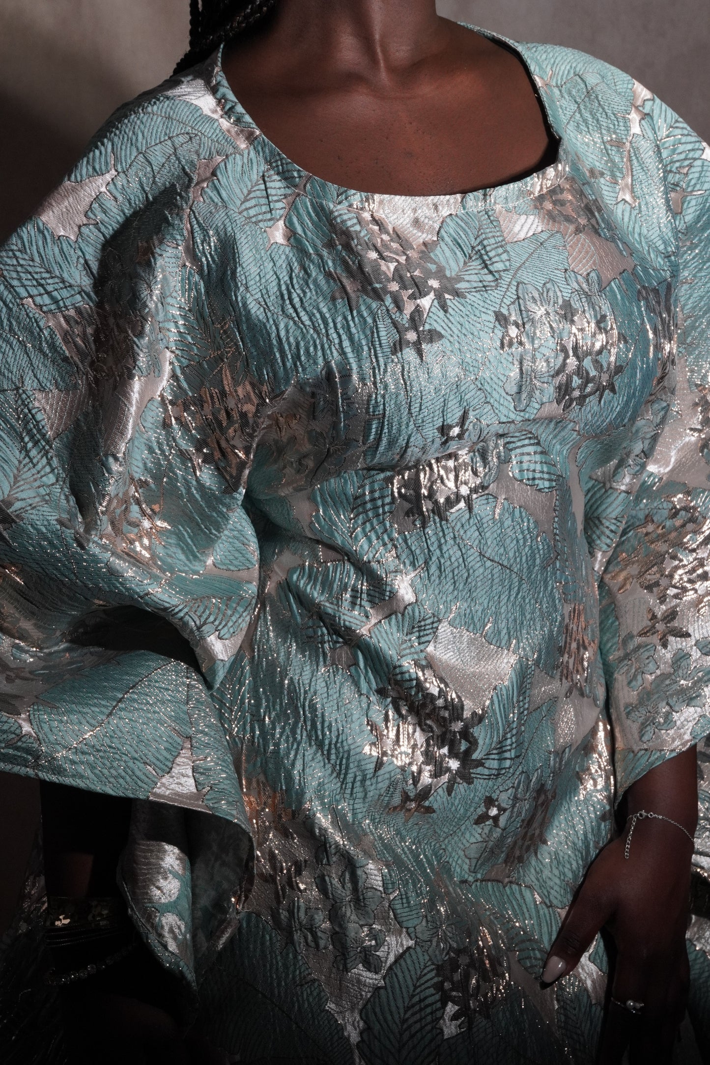 Nayara Dress – Majestic African Boubou in Blue Silver Brocade